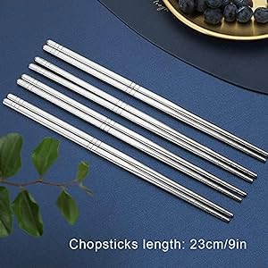 Xihuimay-5-Pairs-304-Stainless-Steel-Chopstick-Set-Non-Slip-Chop-Stick-Pack-9-inches-Metal-Chopstick-B096QJ5YXG